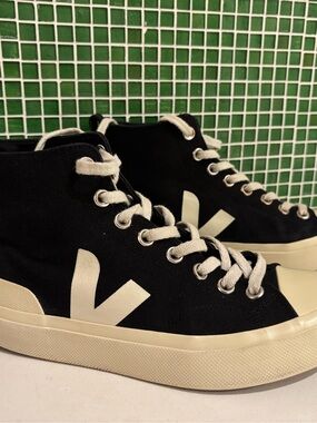 Veja Black High-Top Sneakers with Cream Sole and White V Tag